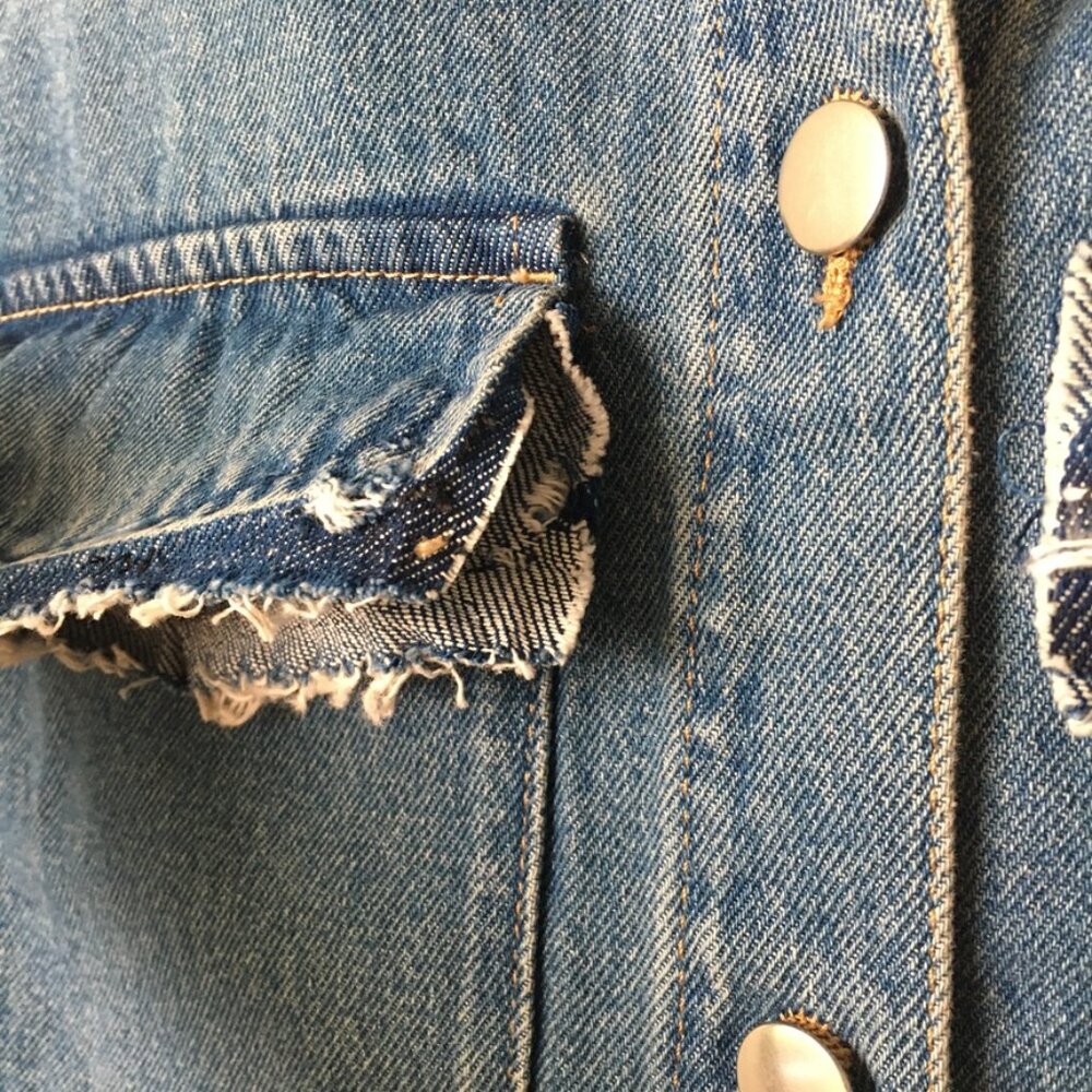 H&M DIY Distressed Denim Vest Womens XS Blue Jean Vest - Picture 3 of 11